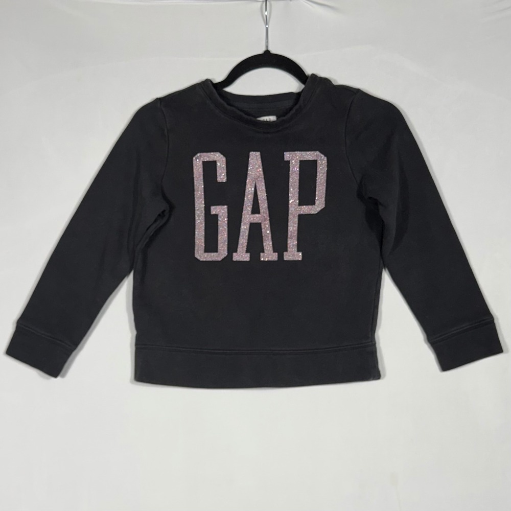 Gap Kids Black Glitter Logo Sweatshirt Girls M 8 Pullover Crew Neck Preppy